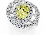 Platinum Double Halo Fancy Yellow Oval Cut Diamond Split Shank Prong Setting Ring_13
