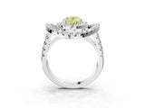 Platinum Double Halo Fancy Yellow Oval Cut Diamond Split Shank Prong Setting Ring_15