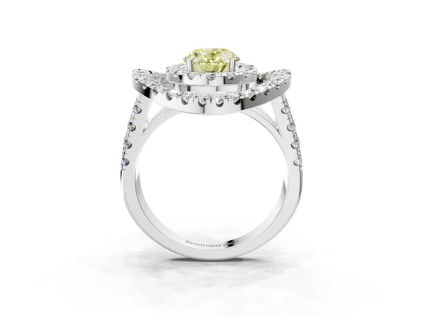 Platinum Oval Halo Engagement Ring Setting for Fancy Yellow Center - Design RJ-762