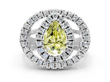 Platinum Double Halo Fancy Yellow Pear Cut Diamond Split Shank Prong Setting Ring_12