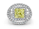 Platinum Double Halo Fancy Yellow Princess Cut Diamond Split Shank Prong Setting Ring_12