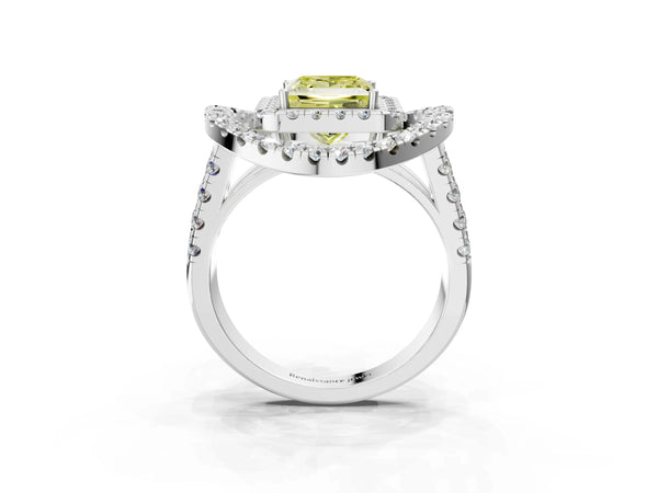 Platinum Princess Cut Halo Engagement Ring Setting for Fancy Yellow Center - Design RJ-762
