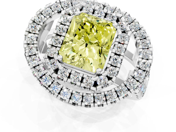 Platinum Radiant Cut Halo Engagement Ring Setting for Fancy Yellow Center - Design RJ-762