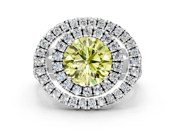 Platinum Round Halo Engagement Ring Setting for Fancy Yellow Center - Design RJ-762