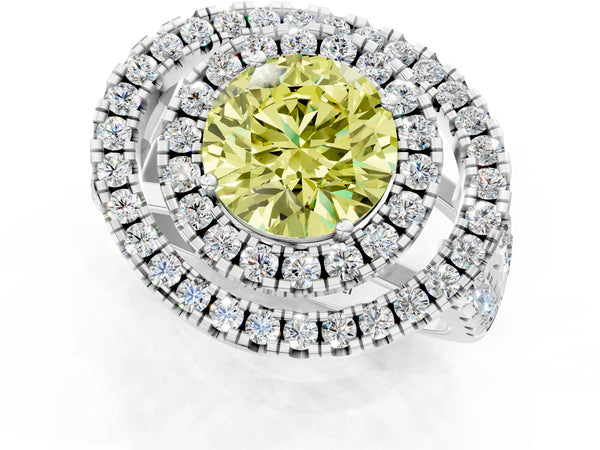 Platinum Round Halo Engagement Ring Setting for Fancy Yellow Center - Design RJ-762