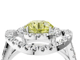 Platinum Double Halo Fancy Yellow Round Cut Diamond Split Shank Prong Setting Ring_16