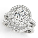 Platinum Double Halo Round Diamond Pave Split Shank Prong Setting Ring 1