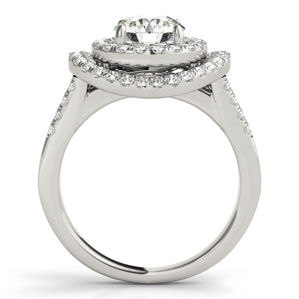 Platinum Double Halo Round Diamond Split Shank Prong Setting Ring