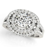 Platinum Double Halo Round Diamond Split Shank Prong Setting Ring
