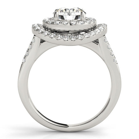Platinum Double Halo Round Diamond Split Shank Prong Setting Ring