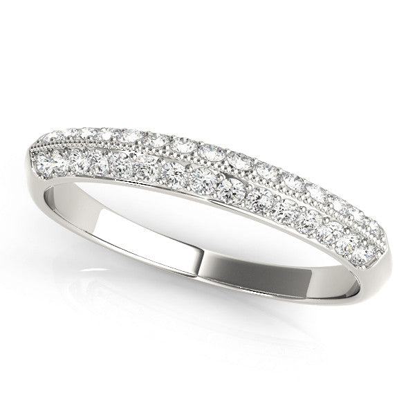 Platinum Double Row Pavé Round Diamond White Gold Band with Shared Prong Setting