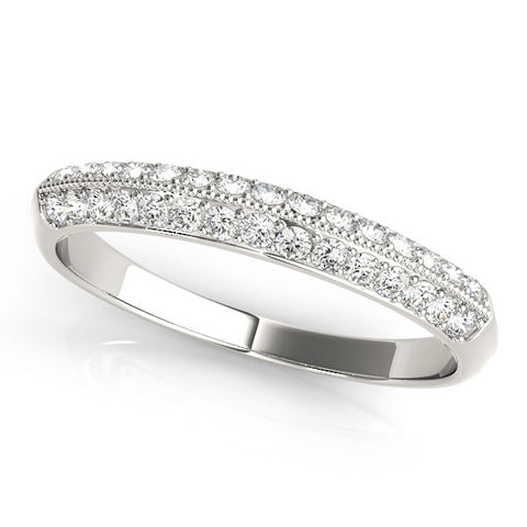 Platinum Double Row Pavé Round Diamond White Gold Band with Shared Prong Setting