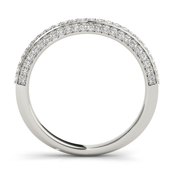 Silver Double Row Round Diamond Pavé Curved Band