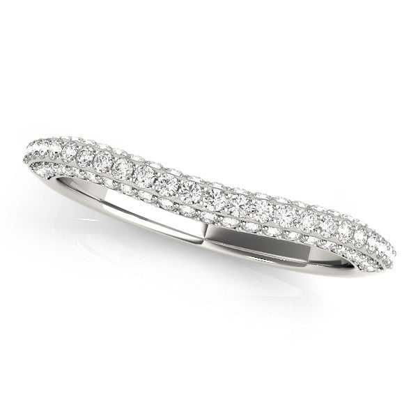 Silver Double Row Round Diamond Pavé Curved Band