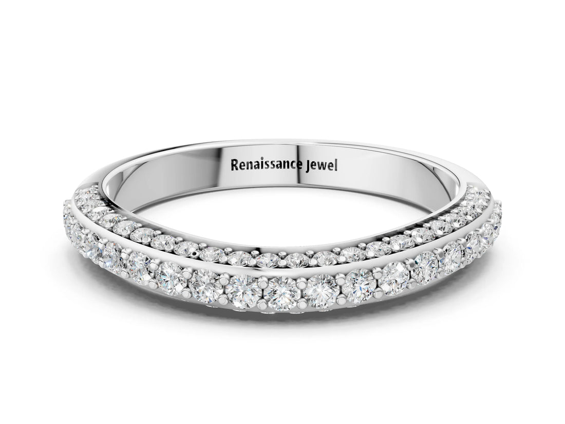 Platinum Double Row Round Diamond Pavé Curved Band_14