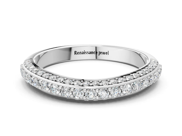Platinum Double Row Round Diamond Pavé Curved Band