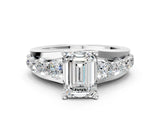 Platinum Emerald Brilliant Solitaire with Side Stones on a Pave Band and Four-Prong Setting_14