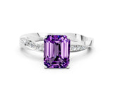 Platinum Emerald Cut Amethyst Engagement Ring with Side Stone Accents and Four-Prong Setting_36