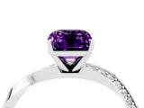 Platinum Emerald Cut Amethyst Engagement Ring with Side Stone Accents and Four-Prong Setting_40