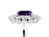 Platinum Emerald Cut Amethyst Floral Double Halo Engagement Ring with Prong Setting_209