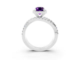 Platinum Emerald Cut Amethyst Halo Ring with Round Split Shank and Prong Setting_69
