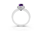 Platinum Emerald Cut Amethyst Scalloped Halo Engagement Ring with Round Shared Prong Band_33