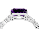 Platinum Emerald Cut Amethyst Scattered Round Accent Ring with Prong Setting_34