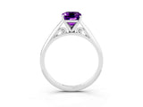 Platinum Emerald Cut Amethyst Solitaire Engagement Ring with Cathedral Setting and Four-Prong Mount_3