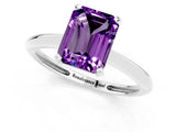 Platinum Emerald Cut Amethyst Solitaire Engagement Ring with Classic Band and Four-Prong Setting_13