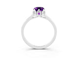 Platinum Emerald Cut Amethyst Solitaire Ring with Flower Prong Setting and Classic Band_3
