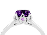 Platinum Emerald Cut Amethyst Solitaire Ring with Flower Prong Setting and Classic Band_4