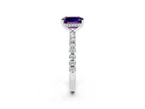 Platinum Emerald Cut Amethyst Solitaire Ring with Round  Pavé Band and Four-Prong Setting_38