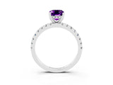 Platinum Emerald Cut Amethyst Solitaire Ring with Round  Pavé Band and Four-Prong Setting_39
