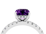 Platinum Emerald Cut Amethyst Solitaire Ring with Round  Pavé Band and Four-Prong Setting_40