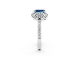 Platinum Emerald Cut Aquamarine Scalloped Halo Engagement Ring with Round Shared Prong Band_32