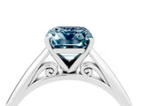 Platinum Emerald Cut Aquamarine Solitaire Engagement Ring with Cathedral Setting and Four-Prong Mount_16