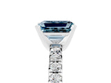 Platinum Emerald Cut Aquamarine Solitaire Pavé Engagement Ring with Round Band and Prong Setting_83
