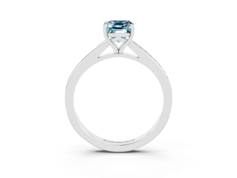 Platinum Emerald Cut Aquamarine Solitaire Ring with Pavé Band and Prong Setting_15