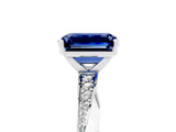 Platinum Emerald Cut Blue Sapphire Engagement Ring with Side Stone Accents and Four-Prong Setting_29