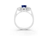 Platinum Emerald Cut Blue Sapphire Floral Double Halo Engagement Ring with Prong Setting_185