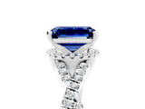Platinum Emerald Cut Blue Sapphire  Halo Twist Band Solitaire Prong Setting Ring_17