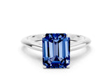 Platinum Emerald Cut Blue Sapphire Solitaire Engagement Ring with Cathedral Setting and Four-Prong Mount_12