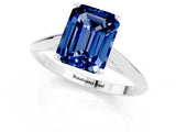 Platinum Emerald Cut Blue Sapphire Solitaire Engagement Ring with Cathedral Setting and Four-Prong Mount_13