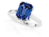 Platinum Emerald Cut Blue Sapphire Solitaire Ring with Flower Prong Setting and Classic Band_13