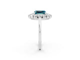 Platinum Emerald Cut Blue Topaz Floral Double Halo Engagement Ring with Prong Setting_146