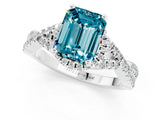 Platinum Emerald Cut Blue Topaz  Halo Twist Band Solitaire Prong Setting Ring_13