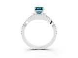 Platinum Emerald Cut Blue Topaz  Halo Twist Band Solitaire Prong Setting Ring_15