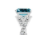 Platinum Emerald Cut Blue Topaz  Halo Twist Band Solitaire Prong Setting Ring_17