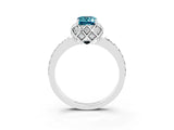 Platinum Emerald Cut Blue Topaz Scalloped Halo Engagement Ring with Round Shared Prong Band_39