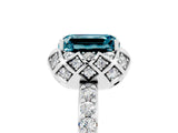 Platinum Emerald Cut Blue Topaz Scalloped Halo Engagement Ring with Round Shared Prong Band_41
